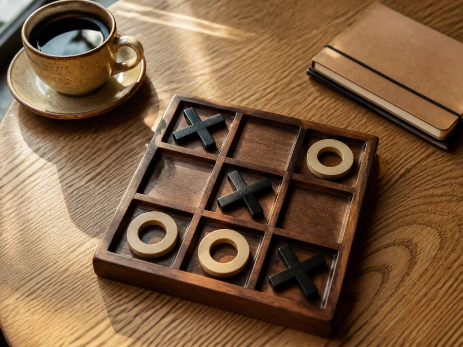 A 3×3 tic-tac-toe board comparing the value of the center, corners, and edges