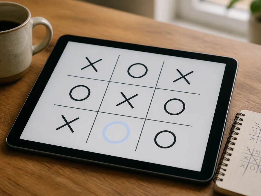 井字棋 AI 對局中用提示比較候選格並透過悔棋驗證