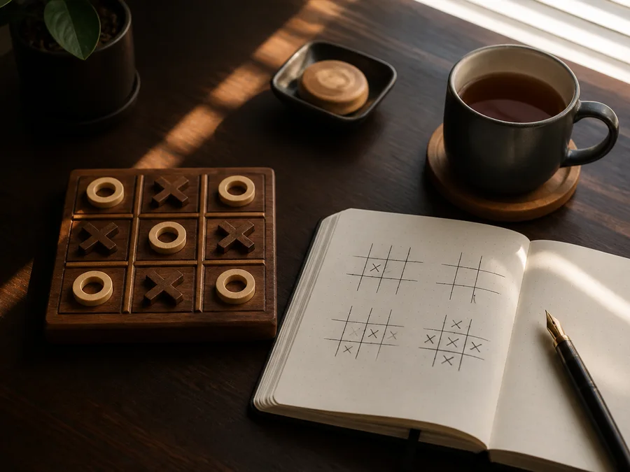 A complete tic-tac-toe move record on a shared device