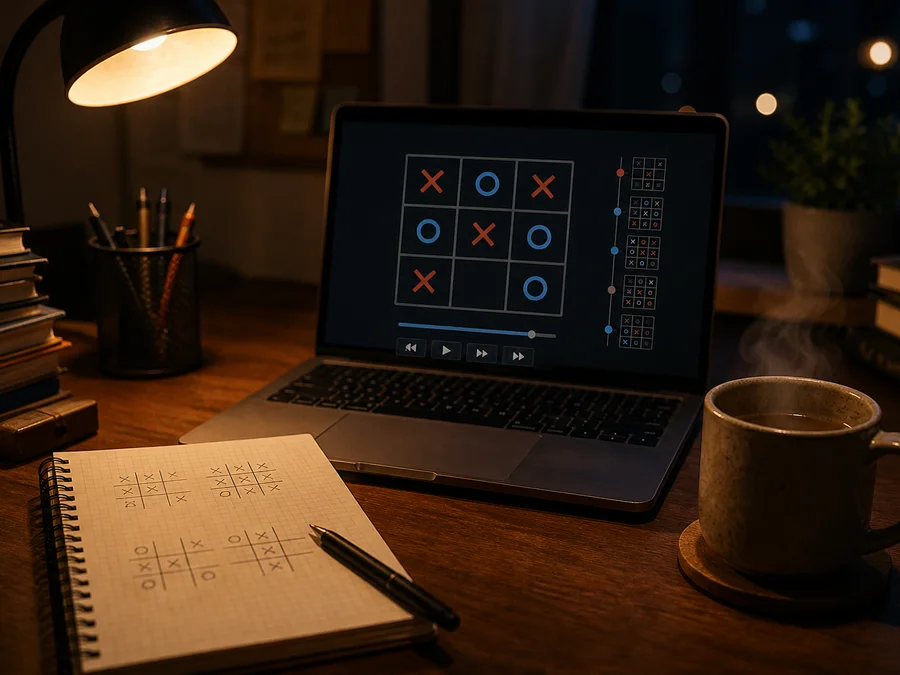 Replaying a tic-tac-toe AI game move by move to find the first mistake