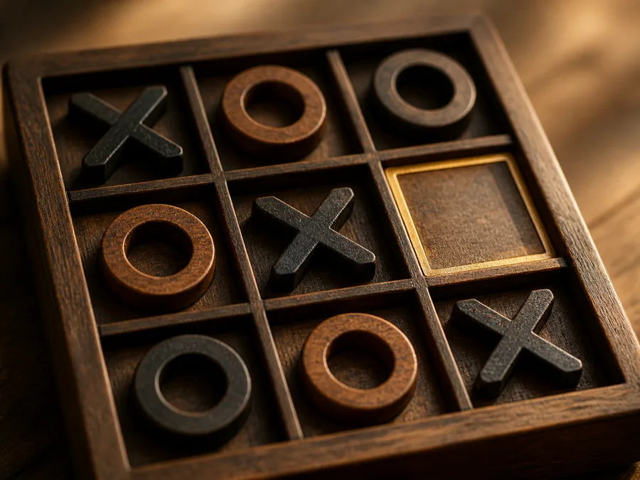 A tic-tac-toe fork creating two three-in-a-row threats with one move